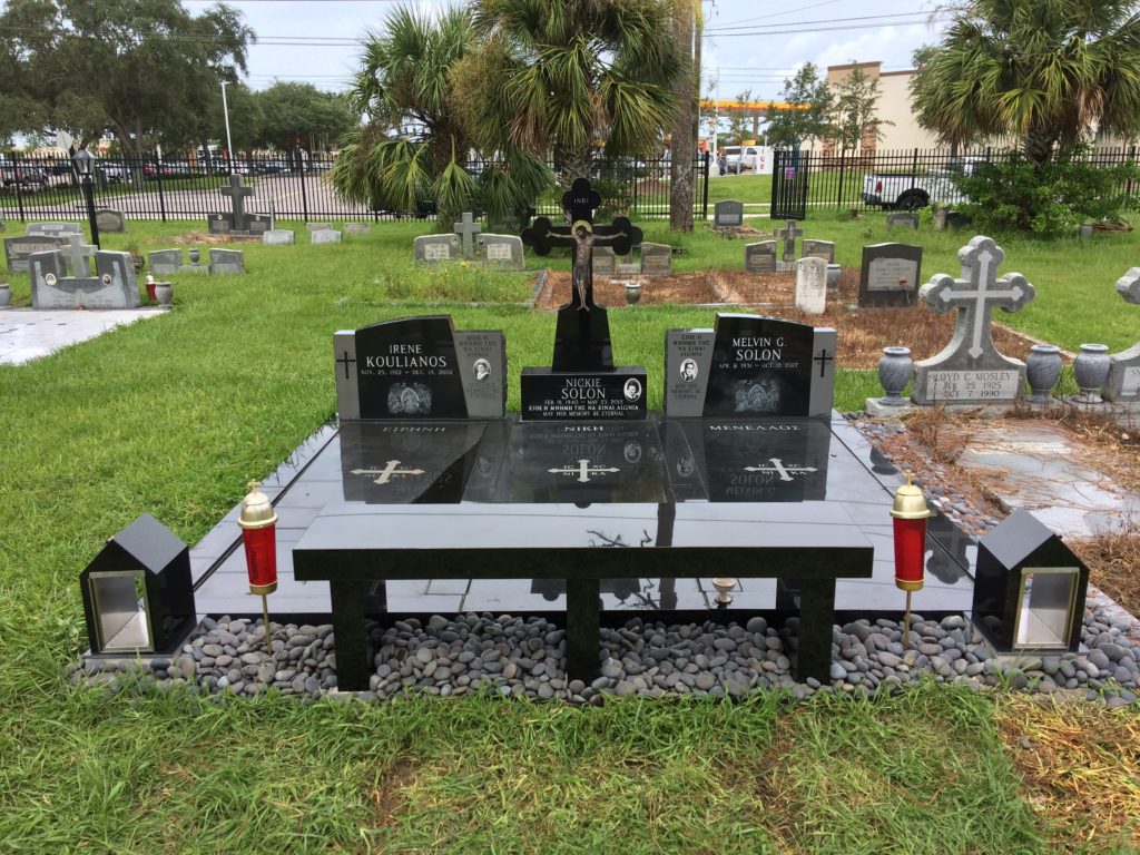 solon (2) black granite lot with candlehouses and bench